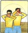 The image displays an educational graphic illustrating a referee signal showing disqualification or team member conduct warnings involving yellow and red cards held near the face.
