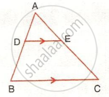 The image displays a triangle ABC with an internal segment DE parallel to the base BC, indicated by matching directional arrows. It illustrates the Basic Proportionality Theorem for analyzing segment ratios and triangle similarity.