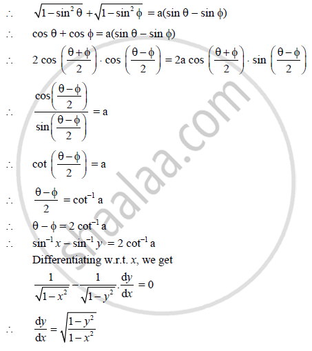 If Sqrt 1 X 2 Sqrt 1 Y 2 A X Y Show That Dy Dx Sqrt 1 Y 2 1 X 2 Mathematics And Statistics Shaalaa Com