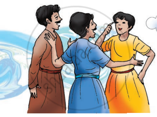 चित्र में तीन भाई आपस में बातचीत करते दिखाई दे रहे हैं।