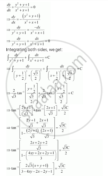 Show That The General Solution Of The Differential Equation Dy Dx Y 2 Y 1 X 2 X 1 0 Is Given By X Y 1 A 1 X Y 2xy Where A Is Parameter Mathematics Shaalaa Com