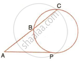 The image displays a circle with a tangent line segment AP touching the circle at point P, and a secant line segment extending from point A through points B and C on the circle.
