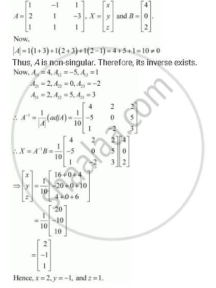 Solve System Of Linear Equations Using Matrix Method X Y Z 4 2x Y 3z 0 X Y Z 2 Mathematics Shaalaa Com