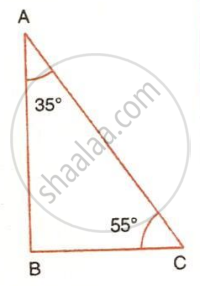 The image displays a triangle $ABC$ with angle measurements of $35^\circ$ at vertex $A$ and $55^\circ$ at vertex $C$.