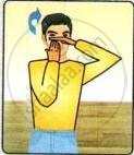 The image displays an educational graphic illustrating a referee signal with one hand placed horizontally across the face/eyes or indicating a substitution rotation, corresponding to the official rules and manual reference.