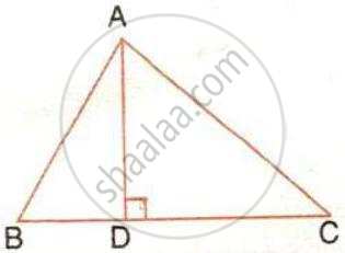 The image displays a triangle ABC with a perpendicular line segment AD dropped from vertex A to side BC, featuring a right-angle symbol at point D.
