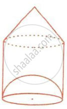The image displays a solid composite figure formed by a right circular cylinder surmounted by a right circular cone at the top and featuring a hemispherical cavity or indentation at the bottom.