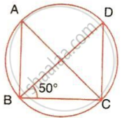 A circle with points A, B, C, and D on its circumference, with AC and BD as diameters and angle DBC marked 50°.
