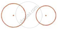 The image displays two separate, non-intersecting circles, each with a marked center point.
