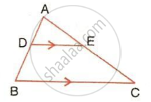 The image displays a triangle ABC with an internal segment DE parallel to the base BC, indicated by matching directional arrows. It illustrates the Basic Proportionality Theorem for analyzing segment ratios and triangle similarity.