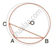 The image displays a circle with center $O$, points $A$, $B$, and $C$ on the circumference, and chords $AB$, $BC$, and $AC$ forming an inscribed triangle within the circle.