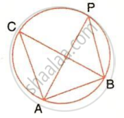 The image displays a circle with points $A$, $B$, $C$, and $P$ on the circumference, featuring chords forming triangles $ABC$ and $APB$. It illustrates circle geometry properties involving angles subtended by arcs in the same segment.