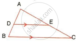 The image displays a triangle ABC with an internal segment DE parallel to the base BC, indicated by matching directional arrows. It illustrates the Basic Proportionality Theorem for analyzing segment proportions and triangle similarity.