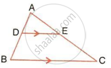 The image displays a triangle ABC with an internal segment DE parallel to the base BC, indicated by matching directional arrows. It illustrates the Basic Proportionality Theorem for analyzing segment ratios and triangle similarity.