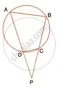 The image displays a circle with two secant line segments extending from an external point P through points D, A and C, B on the circle, along with an inscribed chord AB and chord segment DC.