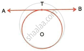 The image displays a circle with center $O$ and a horizontal tangent line $AB$ touching the circle at point $T$.