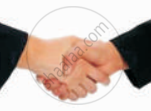 The image shows two people shaking hands, symbolising agreement, cooperation, partnership and mutual trust.