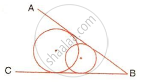 The image displays an angle ABC with two circles tangent to its arms and to each other, featuring their marked centers. It illustrates circles touching the arms of an angle, which relates to locus problems and tangent theorems.