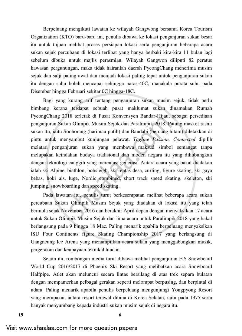 Bahasa Melayu 2017-2018 Class 10 - CBSE (Central Board of Secondary Education) question paper with PDF download