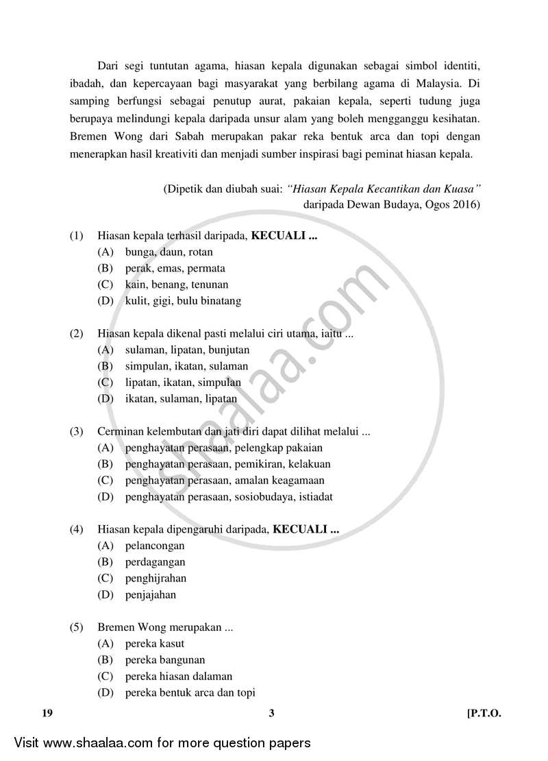 Bahasa Melayu 2017-2018 Class 10 - CBSE (Central Board of Secondary Education) question paper with PDF download