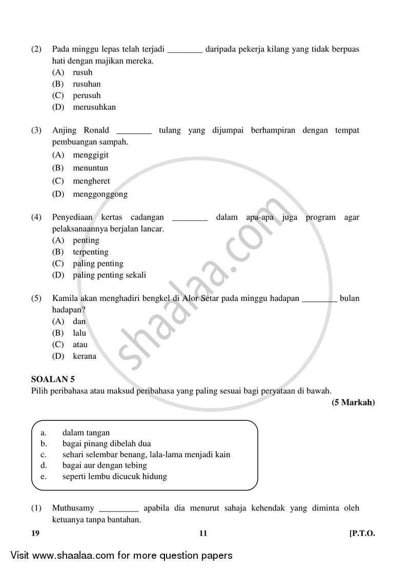 Bahasa Melayu 2017-2018 Class 10 - CBSE (Central Board of Secondary Education) question paper with PDF download