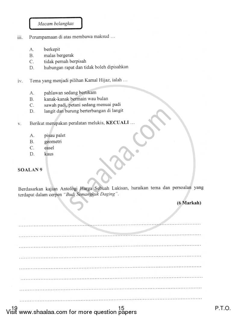 Bahasa Melayu 2018-2019 Class 10 - CBSE (Central Board of Secondary Education) question paper with PDF download