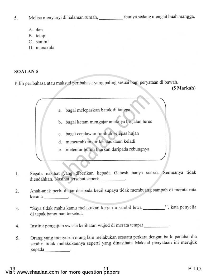 Bahasa Melayu 2018-2019 Class 10 - CBSE (Central Board of Secondary Education) question paper with PDF download