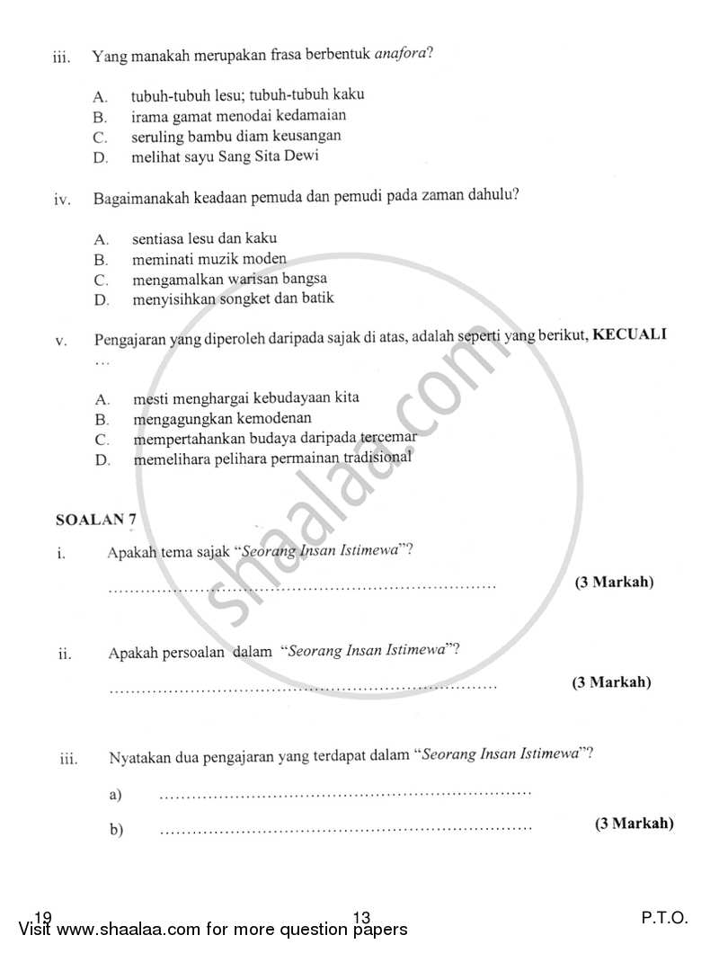 Bahasa Melayu 2018-2019 Class 10 - CBSE (Central Board of Secondary Education) question paper with PDF download