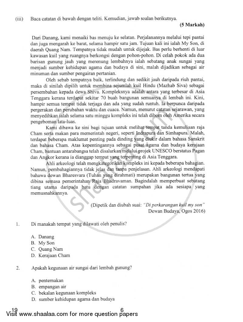 Bahasa Melayu 2018-2019 Class 10 - CBSE (Central Board of Secondary Education) question paper with PDF download