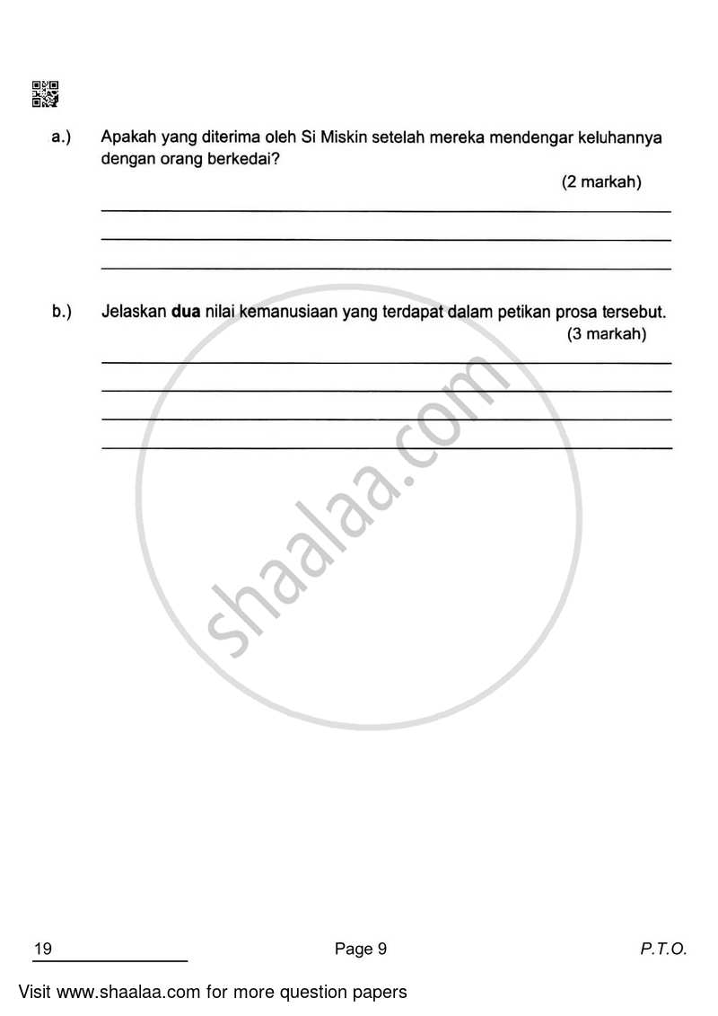 Bahasa Melayu 2021-2022 Class 10 - CBSE (Central Board of Secondary Education) question paper with PDF download