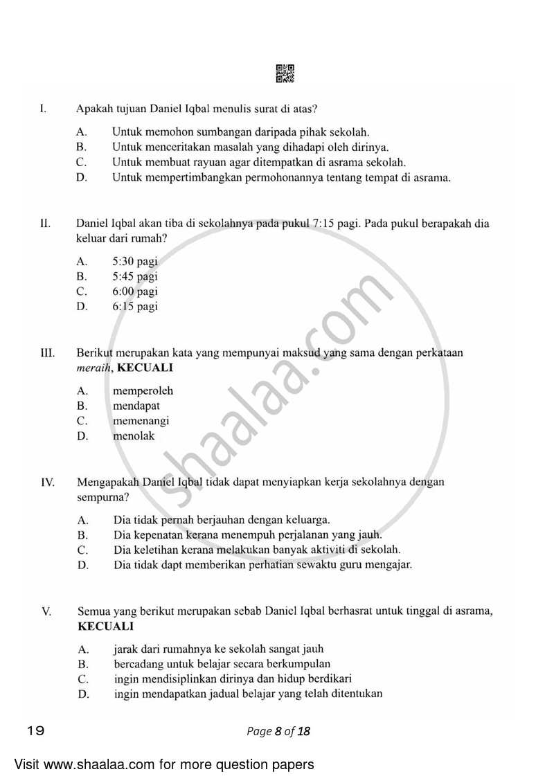 Bahasa Melayu 2022-2023 Class 10 - CBSE (Central Board of Secondary Education) question paper with PDF download