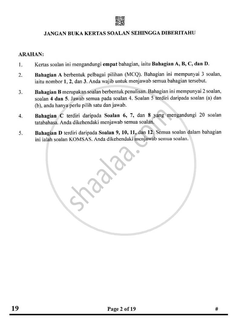 Bahasa Melayu 2024-2025 Class 10 - CBSE (Central Board of Secondary Education) question paper with PDF download