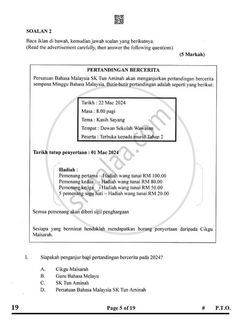 Bahasa Melayu 2024-2025 Class 10 - CBSE (Central Board of Secondary Education) question paper with PDF download