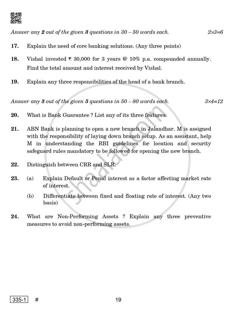 Banking 2024-2025 Class 12 - CBSE (Central Board of Secondary Education) question paper with PDF download