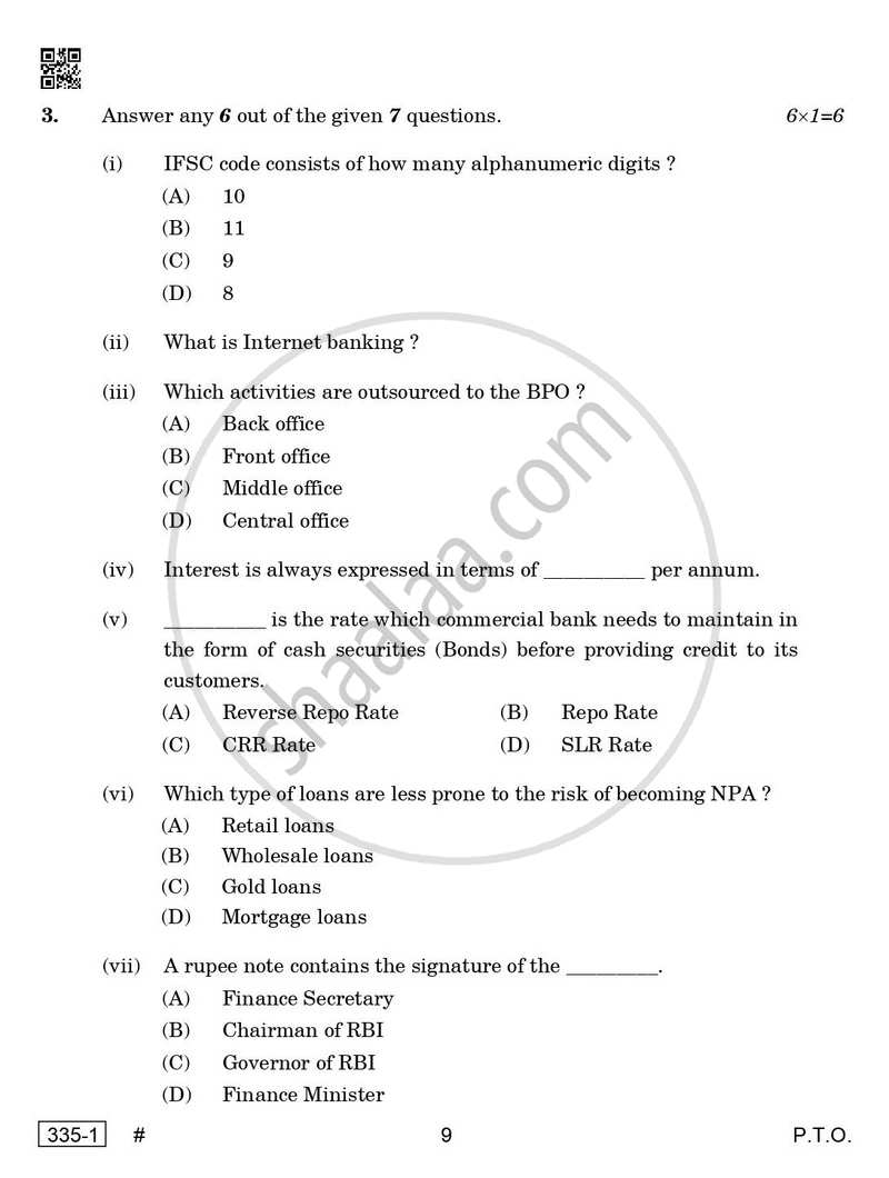 Banking 2024-2025 Class 12 - CBSE (Central Board of Secondary Education) question paper with PDF download