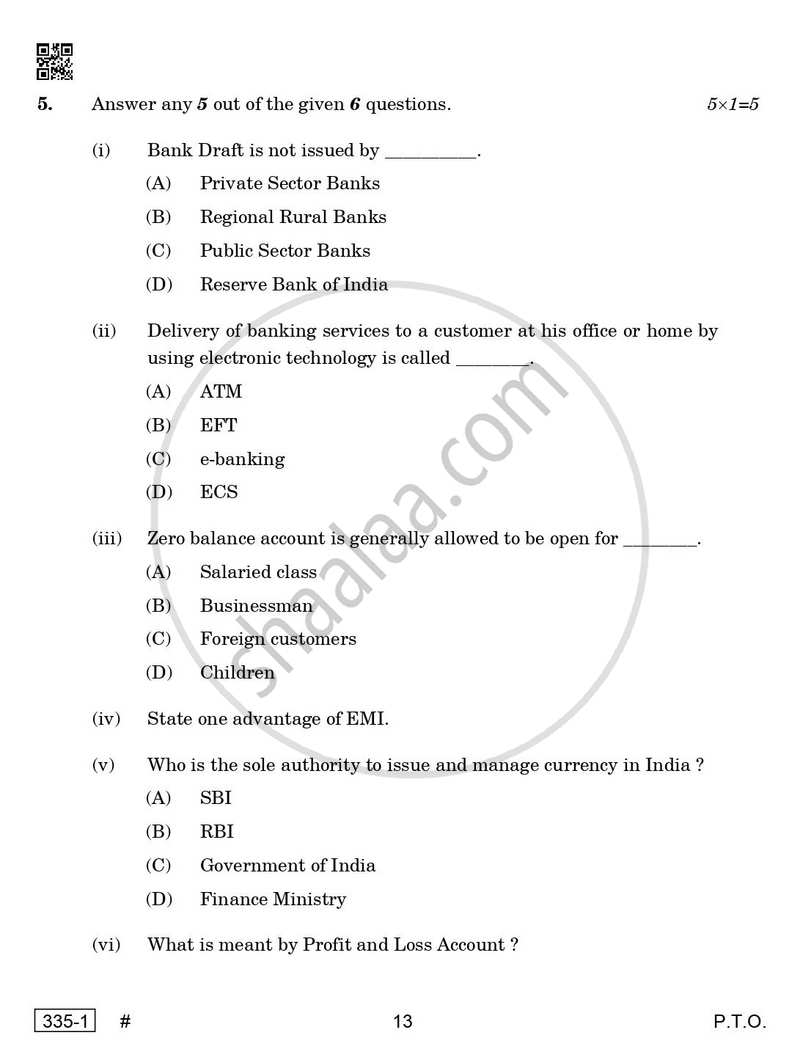 Banking 2024-2025 Class 12 - CBSE (Central Board of Secondary Education) question paper with PDF download