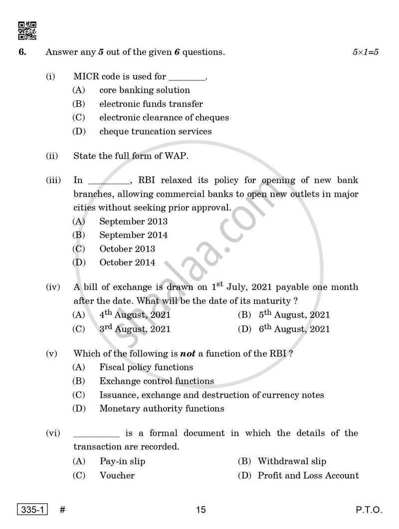 Banking 2024-2025 Class 12 - CBSE (Central Board of Secondary Education) question paper with PDF download