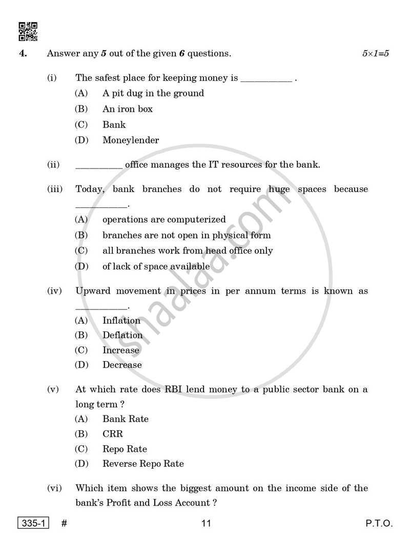 Banking 2024-2025 Class 12 - CBSE (Central Board of Secondary Education) question paper with PDF download