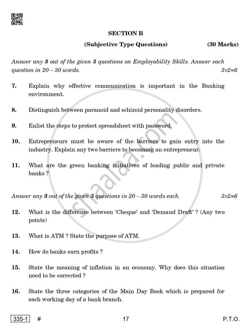 Banking 2024-2025 Class 12 - CBSE (Central Board of Secondary Education) question paper with PDF download