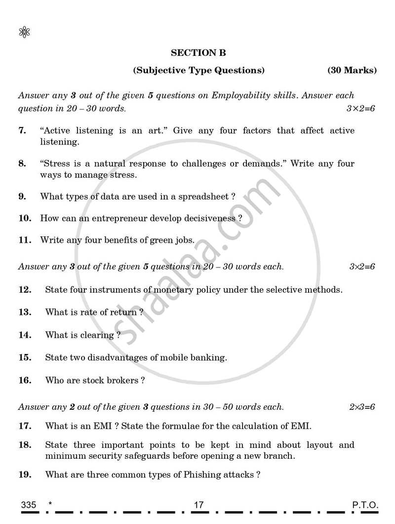 Banking 2025-2026 Class 12 - CBSE (Central Board of Secondary Education) question paper with PDF download