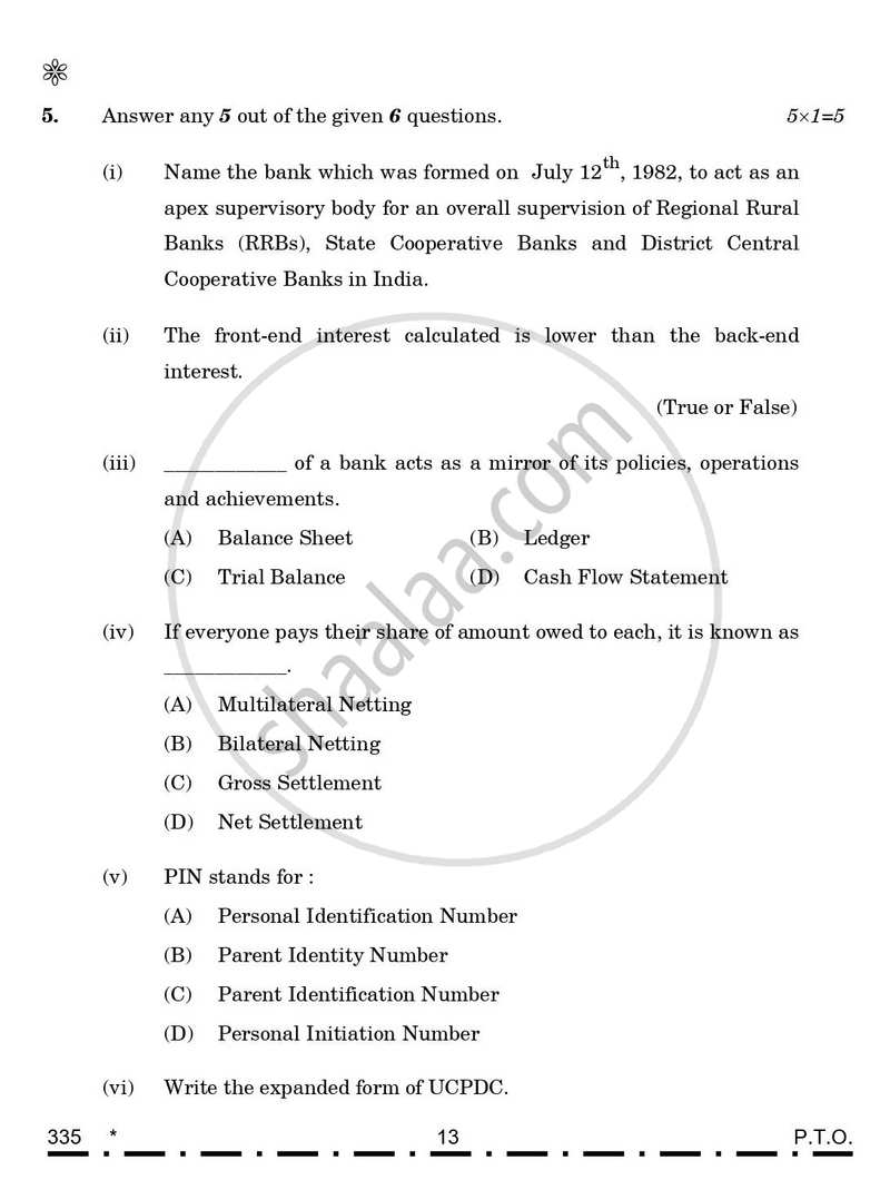 Banking 2025-2026 Class 12 - CBSE (Central Board of Secondary Education) question paper with PDF download