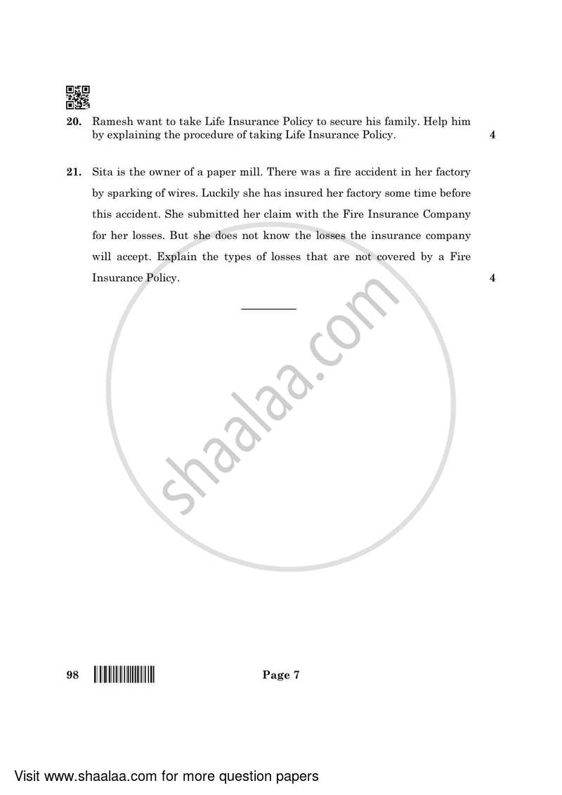 Banking and Insurance 2021-2022 Class 10 - CBSE (Central Board of Secondary Education) question paper with PDF download