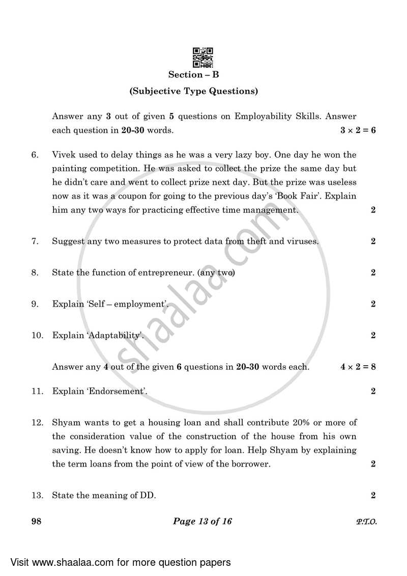 Banking and Insurance 2022-2023 Class 10 - CBSE (Central Board of Secondary Education) question paper with PDF download