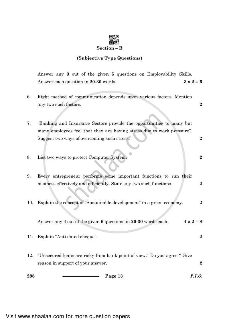 Banking and Insurance 2023-2024 Class 10 - CBSE (Central Board of Secondary Education) question paper with PDF download