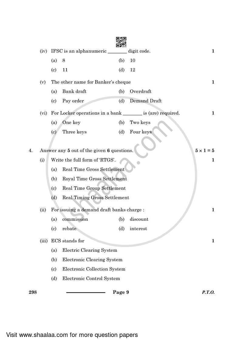 Banking and Insurance 2023-2024 Class 10 - CBSE (Central Board of Secondary Education) question paper with PDF download