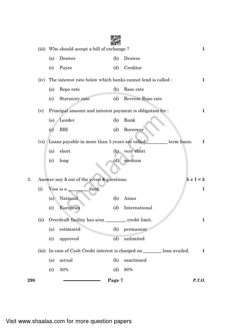 Banking and Insurance 2023-2024 Class 10 - CBSE (Central Board of Secondary Education) question paper with PDF download
