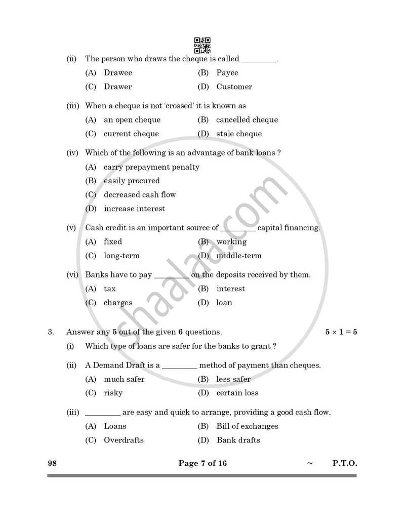 Banking and Insurance 2024-2025 Class 10 - CBSE (Central Board of Secondary Education) question paper with PDF download