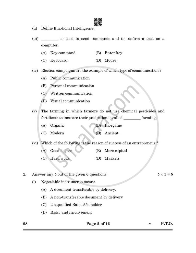 Banking and Insurance 2024-2025 Class 10 - CBSE (Central Board of Secondary Education) question paper with PDF download