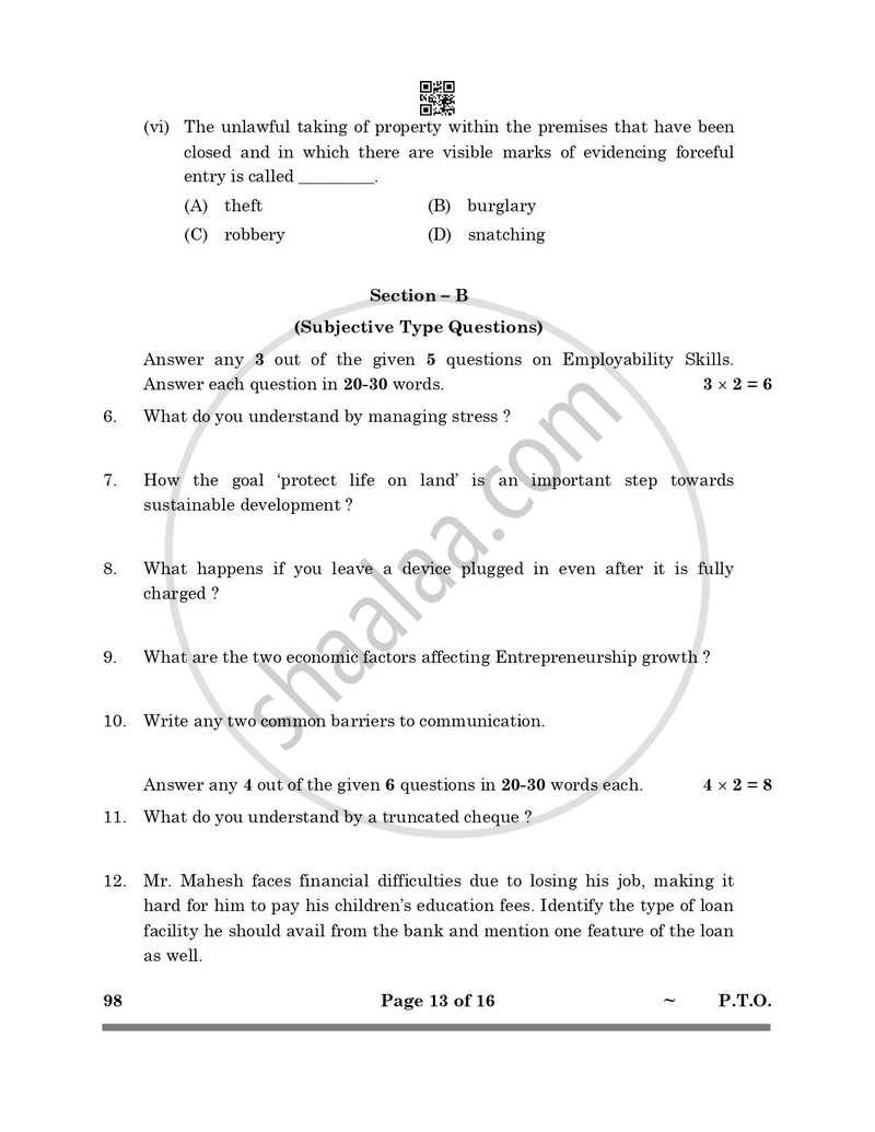 Banking and Insurance 2024-2025 Class 10 - CBSE (Central Board of Secondary Education) question paper with PDF download