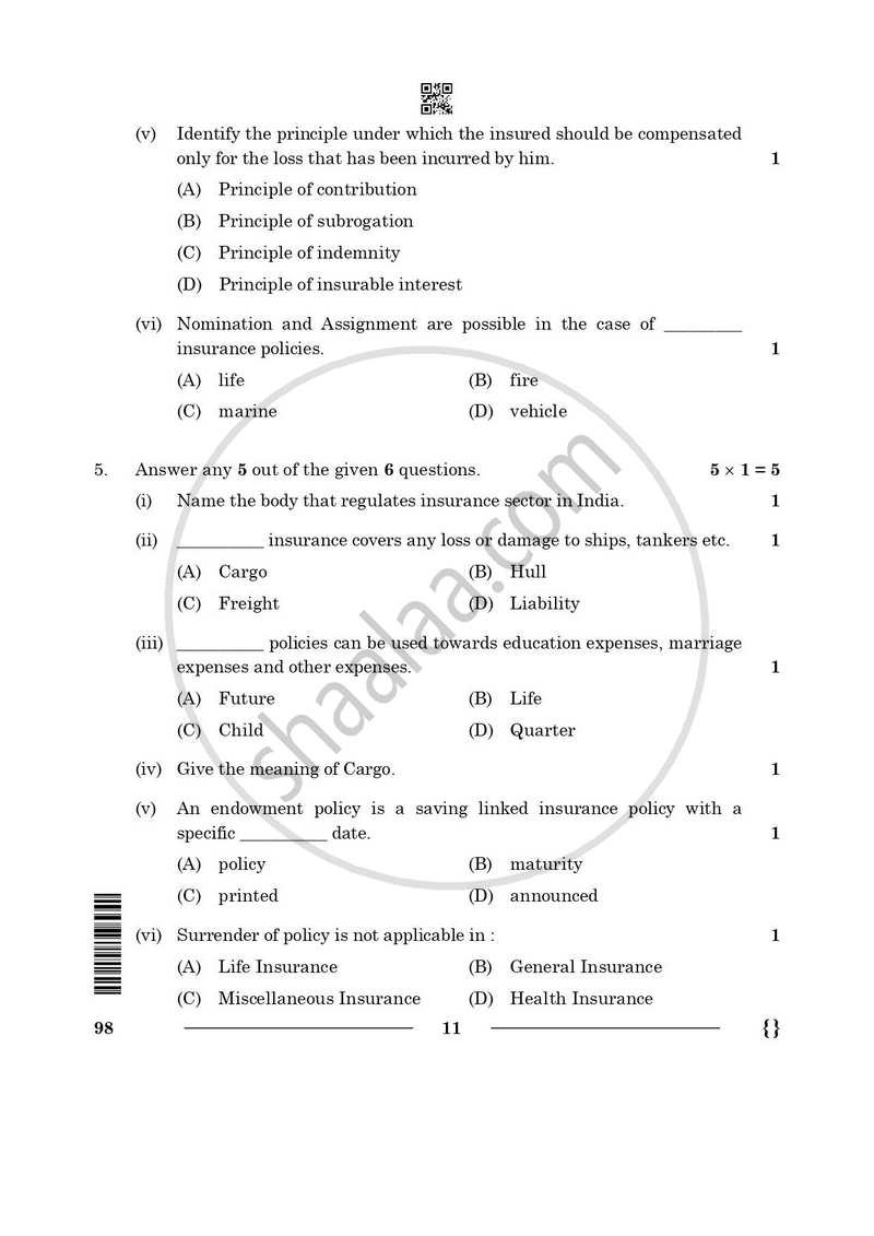 Banking and Insurance 2025-2026 Class 10 - CBSE (Central Board of Secondary Education) question paper with PDF download